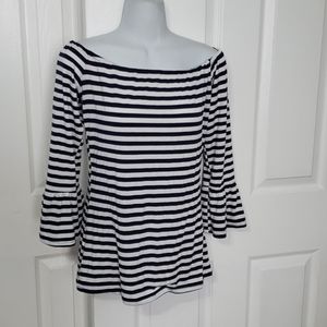 Women's offshoulder black white striped top Medium
